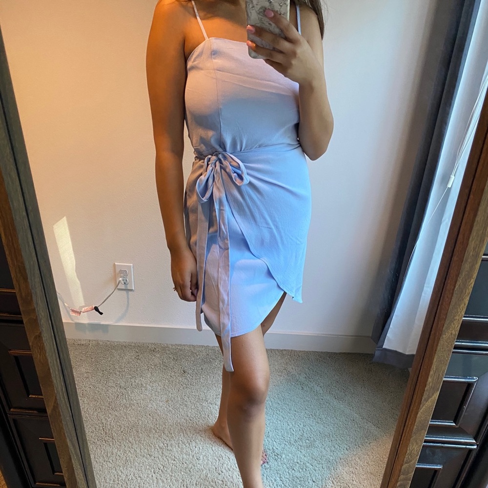 Light blue tie waist dress